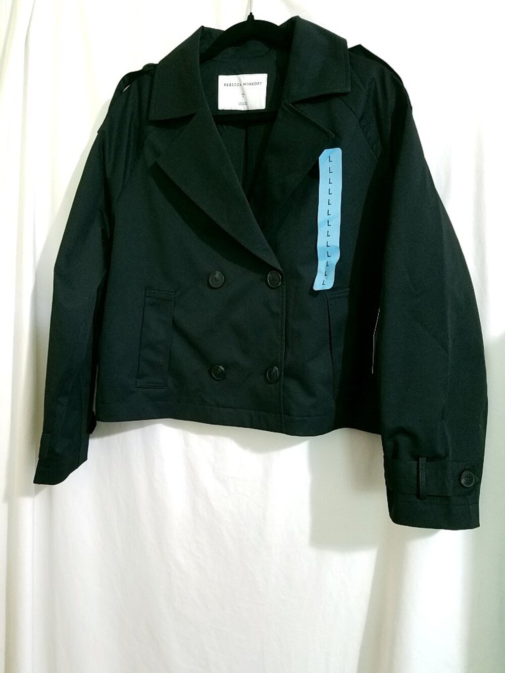 Rebecca Minkoff Black Cropped Trench Coat Women's Large NWT - Picture 3 of 16